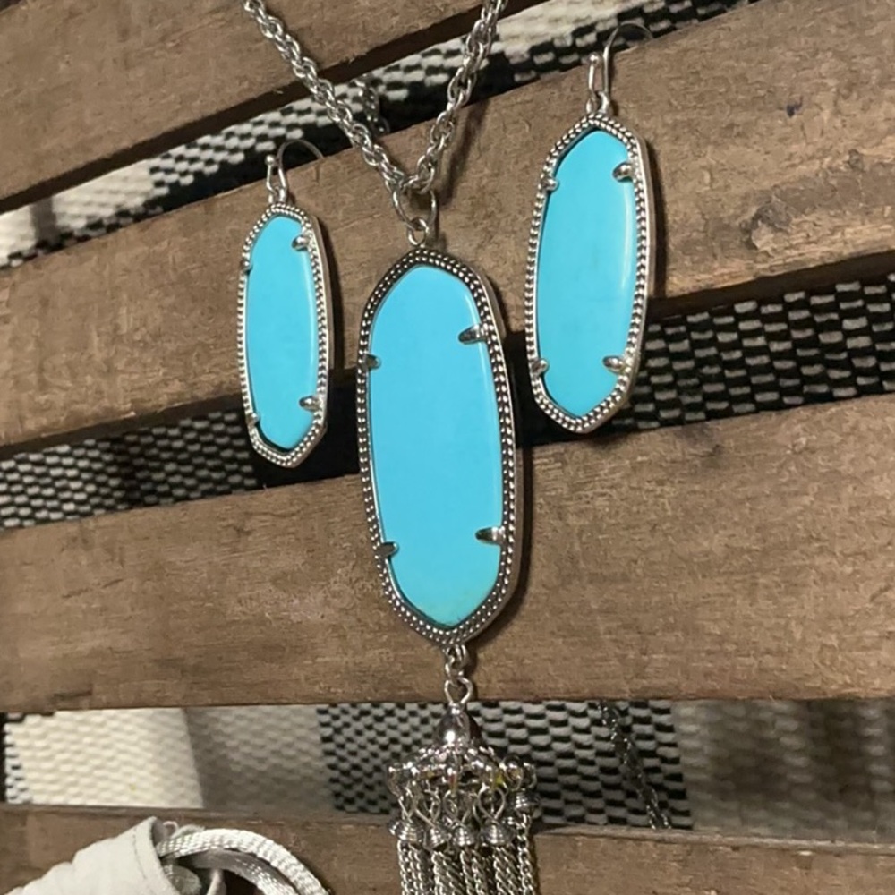 Kendra Scott great shape bundle lot matching turquoise silver jewelry 2 pc set - Picture 3 of 6